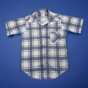 Permanent Press 60s 70s Dagger Collar Disco Button Shirt Size Medium Blue White